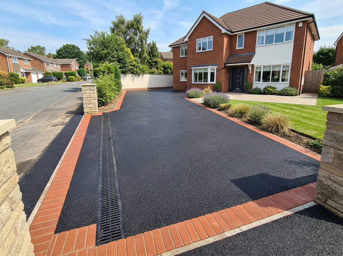 Tarmac driveway with block paved brick edging